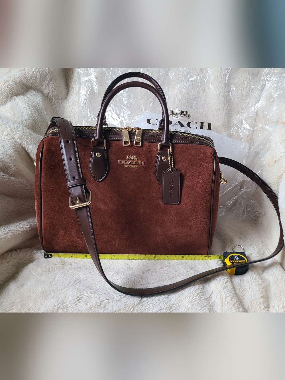 Coach Rowan Large Vintage Brown Suede Satchel - Picture 4 of 17